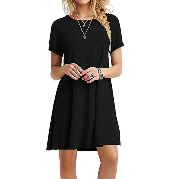 Summer Women Solid Color Dress Short Sleeve Mini Causal Dresses O-Neck Basic A-line Floral Printed Leopard Thick Vestidos_ecoleips.com