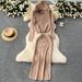 Elegant Winter Women's Outfit Set With Rhinestone Hooded Zip-Up Sweater & Bodycon Skirt, Fashionable Knitwear For Fall & Winter_ecoleips.com