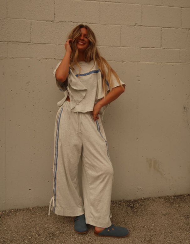 Cross-Border European And American Autumn New Women's Fashion Loose Round Neck Top Casual Wide-Leg Pants Set_ecoleips.com