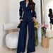 Women's Elegant V-Neck Blazer And Pants Set Business Casual Suit for Office And Evening Wear Breathable Stretch Fabric_ecoleips.com