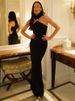 Balitops Gold Ring Turtleneck Maxi Tank Dress Women Summer New Slim Fit Female Dress Sleeveless Back Split Bodycon Long Dress_ecoleips.com
