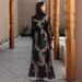 Black & Gold Embroidered Two-Piece Abaya Set With Belt - Elegant Lace Islamic Robe_ecoleips.com