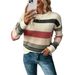 Women's Clothing Striped Color-Block Knit Sweater Loose Casual Round Neck Pullover For Autumn_ecoleips.com