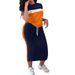 Women's Color Block T-Shirt And Long Skirt Two-Piece Set round Neck Short Sleeve Casual European American Style Clothing_ecoleips.com