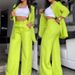 women's clothing, elegant and solid color split sleeve lapel suit with pockets and straight pants suit_ecoleips.com