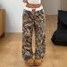 Women's Clothing Teenage Girls' Autumn Fashion Casual Stretch Waist Cinching Color Blocked Tree Branch Print Wide Leg Pants_ecoleips.com