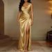 Summer Women V-neck Sleeveless Evening Dress Casual High Waist Pleated Split Long Dress Elegant Slim Fit Solid Color Robe Dress_ecoleips.com