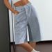Women's High-End Straight Leg Denim Shorts Blue And White Striped Fashionable Casual High Waist Pants_ecoleips.com