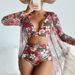 Women's European American Style Swimsuit 2025 Two Piece Long Sleeve Cover up Sexy Printed Bikini Three Piece Swimsuit_ecoleips.com