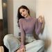 Autumn And Winter Slimming Mesh Patchwork Sweater, Semi-High Neck Base, Stylish Lace Knitted T-Shirt Top For Women_ecoleips.com