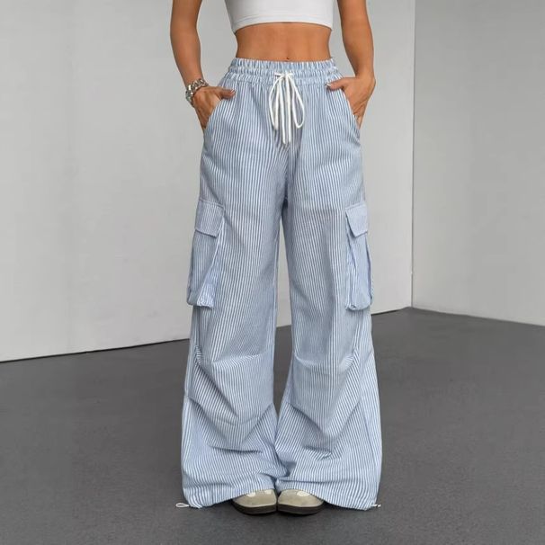 Autumn/Summer High-Waisted Slimming Striped Pants For Women Casual Loose Street Style Floor Length Fashion_ecoleips.com