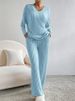 K Women's New Fashion Casual Straight Leg Pants With V-Neck Slit Knit Set_ecoleips.com