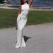 Women's Sleeveless Ruched Spliced Mid Neck Slim Bodycon Long Dress European American Style Solid Color New Elegant_ecoleips.com