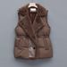 Women's Clothing Double Breasted Fur Collar Waist Fur Integrated Women's Double-Breasted Faux Fur Collar Waist-Cinching Fleece-Lined Vest Coat_ecoleips.com