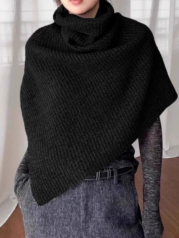 K High Neck Knitted Scarf For Women With A Sense Of Luxury, Layered With Split Ends, Headband And Neck Cover, Shawl And Cape Scarf_ecoleips.com