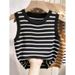French Striped Women's Camisole Tank Top Slimming Knit Sweater Chic Popular Style 2025 New Fashion Top_ecoleips.com