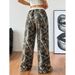 Women's Clothing Youth Casual Pants Women's Elastic Waist Camouflage Print Slim Wide Leg Mopping Long Pants_ecoleips.com