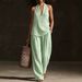Breathable Linen-Blend Wide-Leg Pants & Halter Top Set, Striped Summer Two-Piece Outfit For Women_ecoleips.com