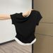 Black Slimming Summer Pleated Slim Crew Neck T-Shirt, Color-Block Faux Two-Piece Modal Short-Sleeve Top For Women_ecoleips.com