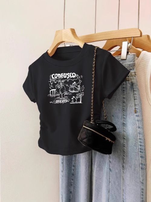 Women's Pure Cotton Short Sleeve T-Shirt Shoulder Cutout Summer Design Unique Style Pleated Waist Cinching Irregular Versatile Top_ecoleips.com