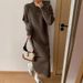 Oversized Knit Sweater Dress – High Waist Long Sleeve Slit Hem Tunic For Women, Soft Rayon-Polyester Blend, Fall/Winter Layering Essential_ecoleips.com