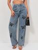 European And Style Cross-border Spring New American Retro Printed Wide-leg Jeans For Women, Straight-leg_ecoleips.com