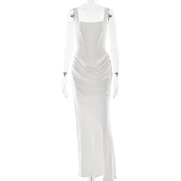 Sexy Trendy Pleated Halter Sleeveless Bodycon Dress Waist Cinching Women's Clothing Dress_ecoleips.com