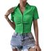 Women's Elegant Solid Color Knitted Short Shirt Fashion Breathable Top Design Short Sleeve_ecoleips.com