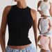Diyun 2025 Spring/Summer European And American Casual Y2K Solid Color Sexy Ribbed Outerwear Round Neck Tank Top Women's_ecoleips.com