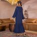 A810 Navy Blue Fashion Handmade Beaded Pleated Dress For Women_ecoleips.com