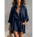 Women's Summer 3-Piece Set Lapel Button Front Cardigan Deep V Vest Shorts Casual Outfit_ecoleips.com