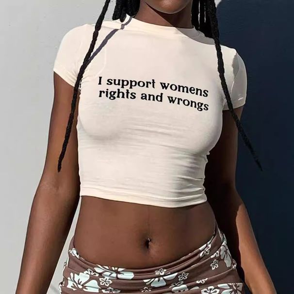 INS European And American T-Shirt For Women Trendy Summer Slim Fit Versatile Hot Girl Slogan Print Round Neck Short_ecoleips.com