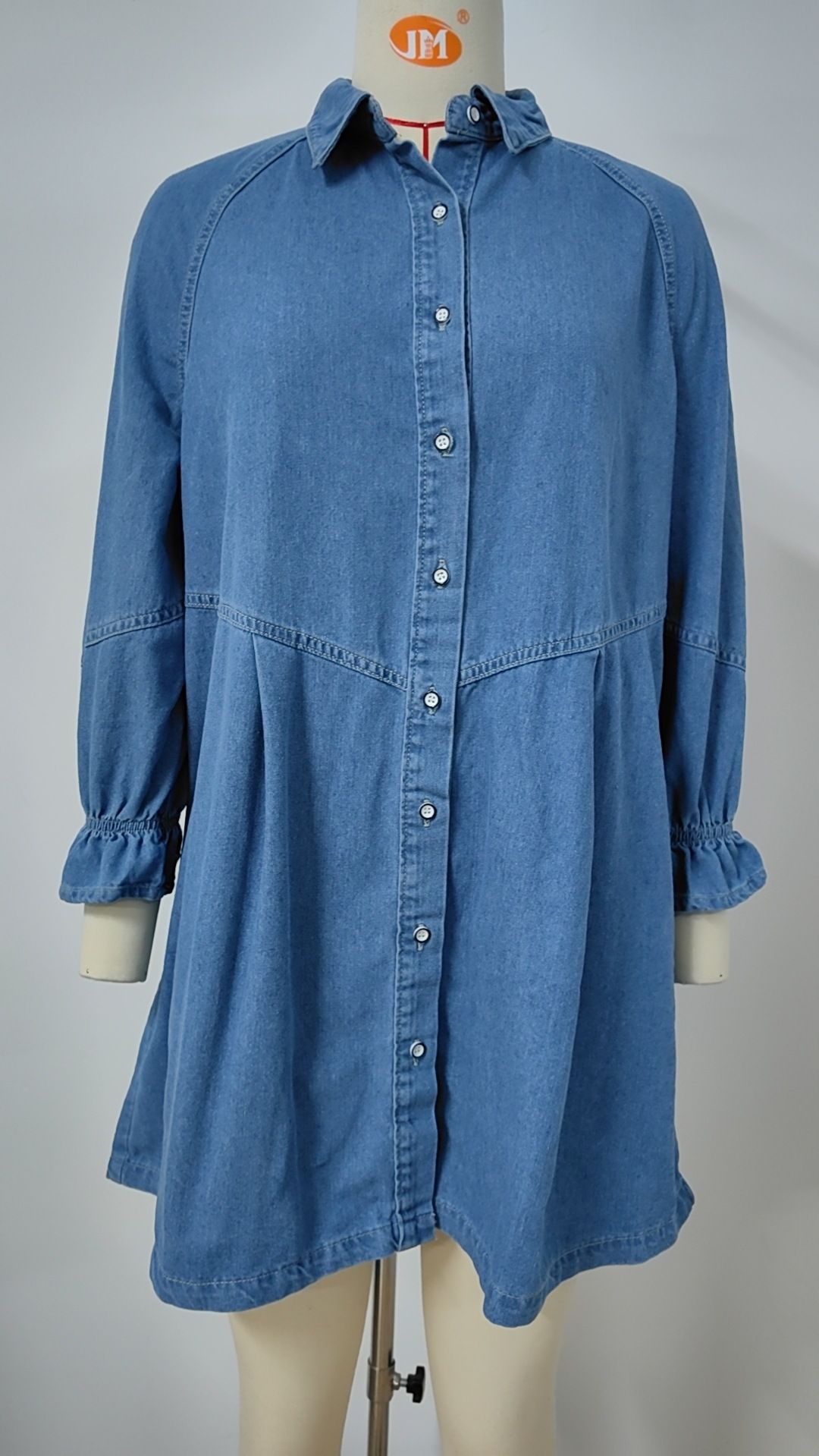 K New Loose Long-sleeved Denim Dress With Patchwork; Midi Dress For Women_ecoleips.com