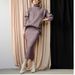 Wind Pit Stripe Half Skirt High Neck For Women Loose Warm Pullover Sweater Two-Piece Set_ecoleips.com