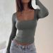 AC562 Creative Design 2024 Summer Trendy Street Style Polyester Pullover Square Neck Slim Fit Women's T-Shirt_ecoleips.com