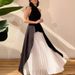 Women's Halter Neck Two Piece Dress Set Sleeveless Black White Color Block Irregular_ecoleips.com