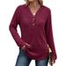 Women's V Neck Button Up Fleece Knit Top Solid Color Loose Fit Hooded Top For Fall/Winter Style_ecoleips.com