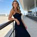 Women's Elegant Solid Color Halter Belted A-Line Midi Dress – Spring Casual Gown 2026_ecoleips.com