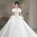 Plus Size Satin Wedding Dress Off The Shoulder Heavy Duty French Style High End Texture Luxurious Main Wedding Dress For Petite Women_ecoleips.com