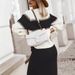 Elegant Women's Knit Sweater & Skirt Set, Loose Fit Long Sleeve Pullover With Stretchy Midi Skirt, Black Casual Two-Piece Outfit_ecoleips.com