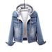 2026 Winter Women's Denim Jacket, Korean Style, Fleece-Lined, Thickened, Detachable Hood, Warm Lamb Wool Cotton Coat,_ecoleips.com