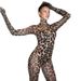 Women's Clothing Spring New Leopard Mesh Long Sleeved Stand Up Collar Tight Sexy Long Jumpsuit_ecoleips.com