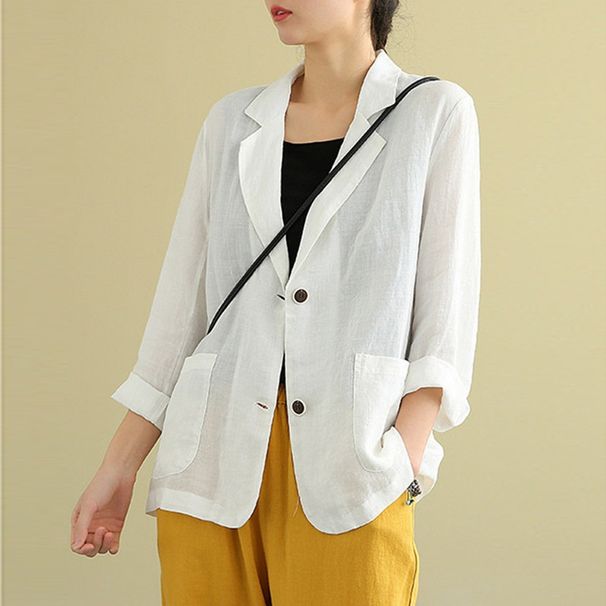 2026 Autumn New Fashion Casual Cotton Linen Blazer For Women, Solid Color Versatile Long Sleeve Loose Fit Suit Jacket_ecoleips.com