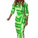 Women's Clothing Digital Long Sleeved High Waist V Neck Sexy Shirt Style Geometric Pattern Lace Up Dress_ecoleips.com
