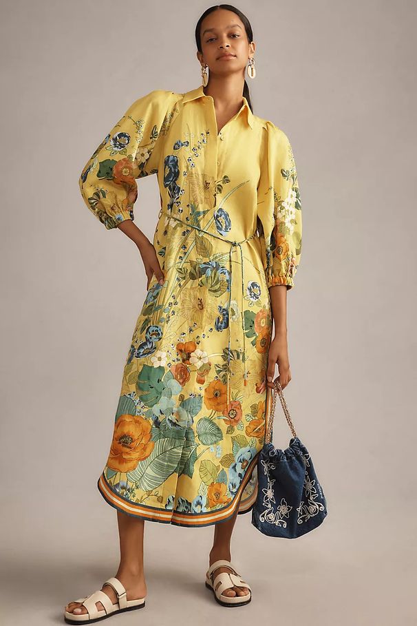 Women's Clothing Cotton And Linen Floral Print Casual Lace Up Dress_ecoleips.com