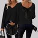 European And American Women's V-Neck Solid Color Sweater Autumn New Long Sleeve Casual Loose Bowknot Top For Women_ecoleips.com