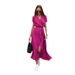 Elegant V-Neck Floral Print Midi Dress - Stylish A-Line Summer Dress With Side Slit, Breathable Polyester Blend, S-3XL_ecoleips.com