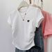 American-Style Summer Women's Top With A Niche Sweet-Spicy Flavor: Short-Sleeved, Embroidered, Solid-Color, Pleated, Wai_ecoleips.com