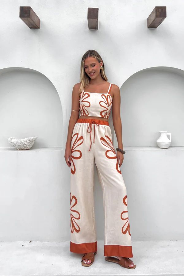 Women's Clothing Summer Women's Fashion Flower Suspender Top Wide Leg Pants Suit 68607_ecoleips.com