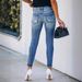 Women's Clothing Button Down Ripped Denim Skinny Pants Fashion Pencil Pants_ecoleips.com
